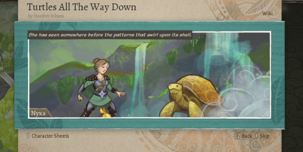 Meeting an ancient turtle God in Wildermyth.