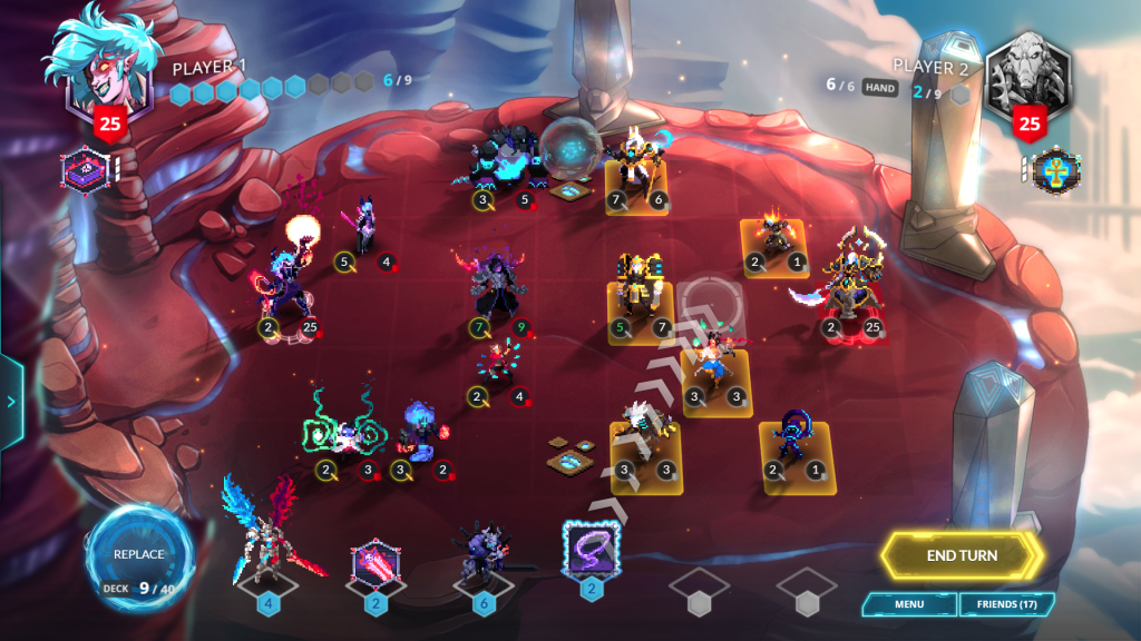 Duelyst 2 battle between Abyssian and Vetruvian factions