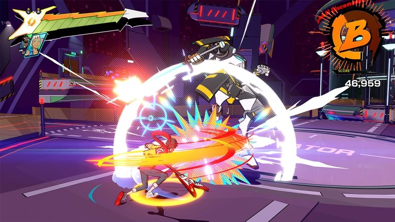 Screenshot of Hi-Fi Rush's bombastic combat