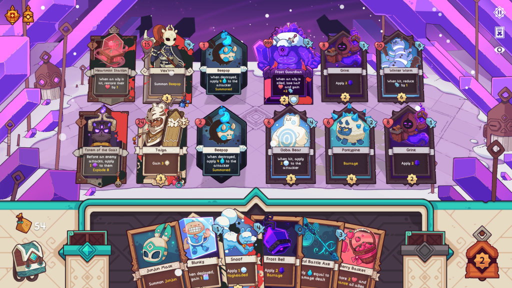 Example of Taiga's ability to absolutely demolish Wildfrost's final boss thanks to her Teeth ability.