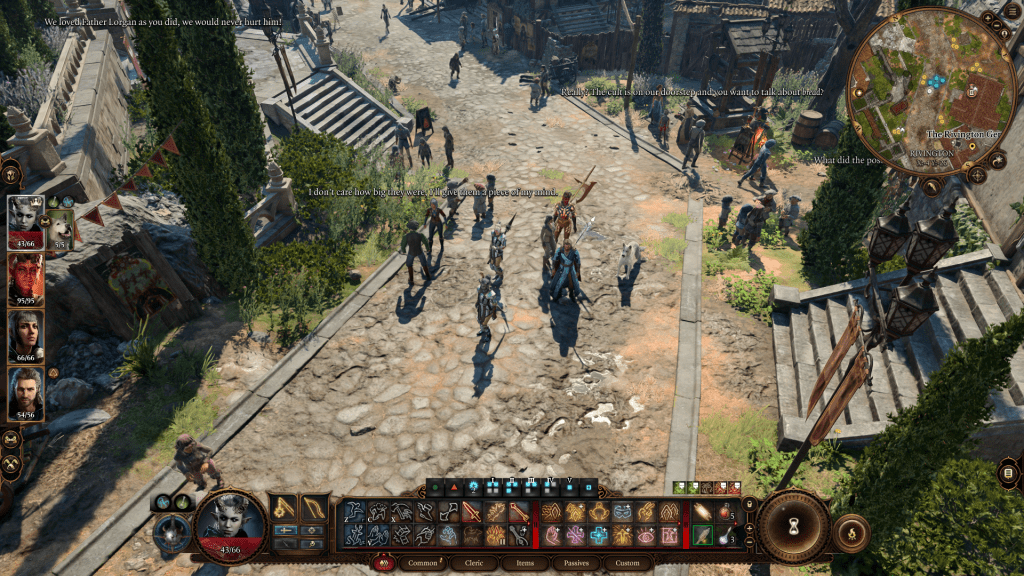 Skulking around Rivington with my fully party just outside Baldur's Gate.