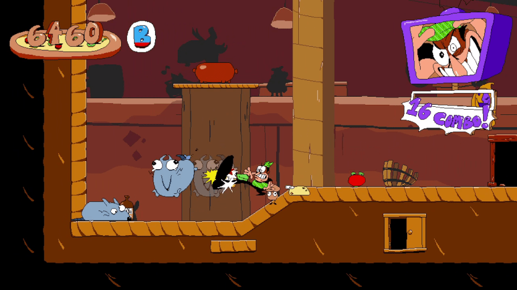 Peppino, the star of Pizza Tower, killing some poor rat.