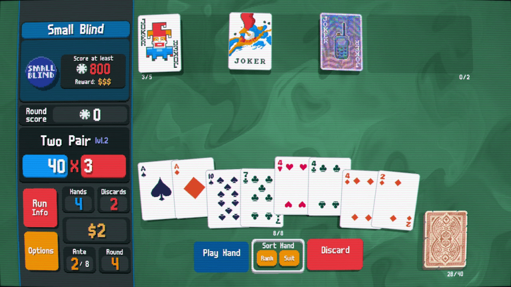 Scoring a 2 Pair in Balatro.