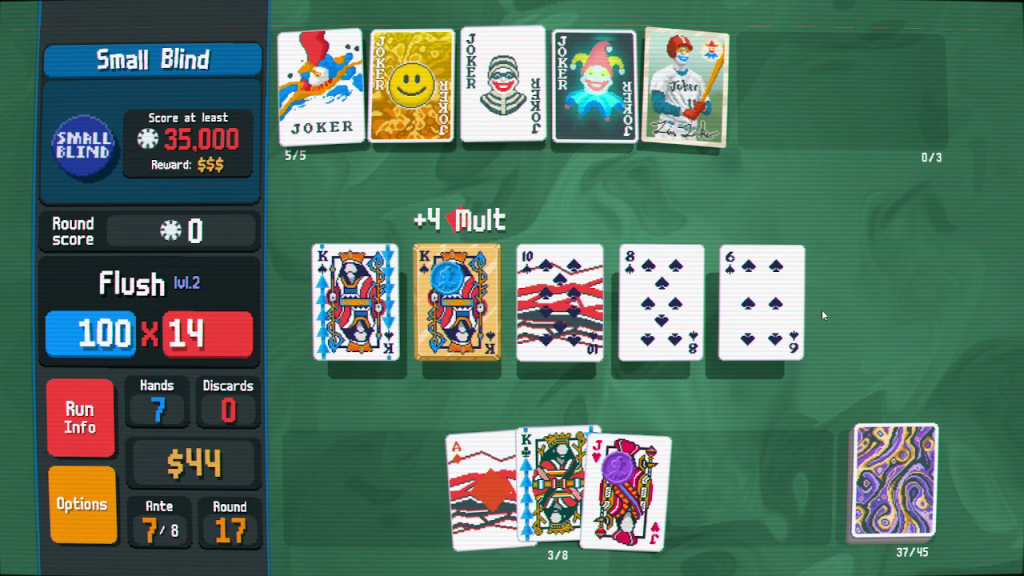 Scoring a Flush in Balatro with 2 King of Spades.