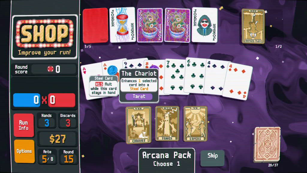 The Chariot Tarot card in Balatro, which applies a 1.5 times multiplier onto a card.