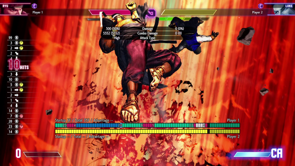 Performing Ryu's optimal punish counter combo for massive damage.