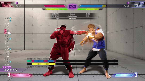Practicing Combos with Ryu in Training Mode.
