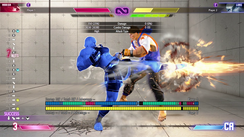 Marisa performing a combo in training mode.