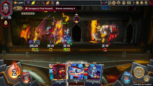 Boosting Goldtooth's attack damage to absolutely ridiculous levels in Monster Train 2.