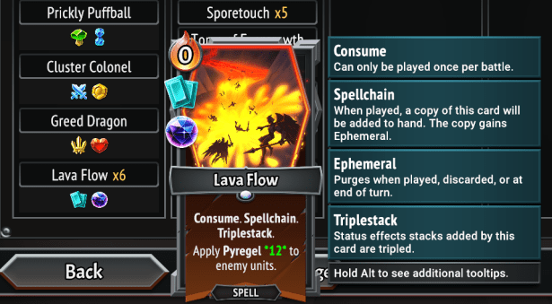 A very well upgraded Lava Flow card from Monster Train 2.