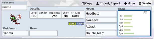 The Yanma set that I was using in-game