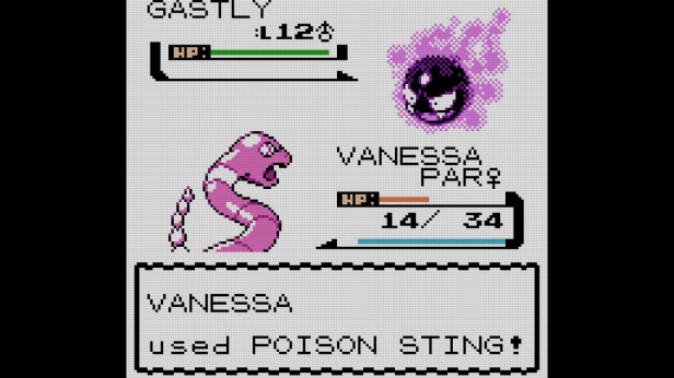 Vanessa failing to make a dent in Kevin's Gastly.