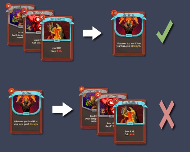 An example of how you should draft support cards like Breakthrough, Blood Wall, and Bloodletting before Rupture.