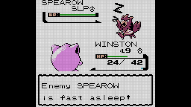 Winston battling the gym trainer's Spearow.