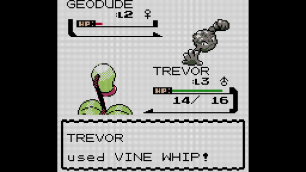 Trevor fighting a wild Geodude.