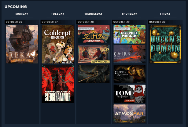 Steam personalized release calendar.